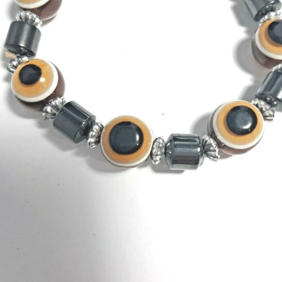 Evil Eye Bead Brown Amber Good Luck Stretch Bracelet Fashion Jewelry - Picture 2 of 3